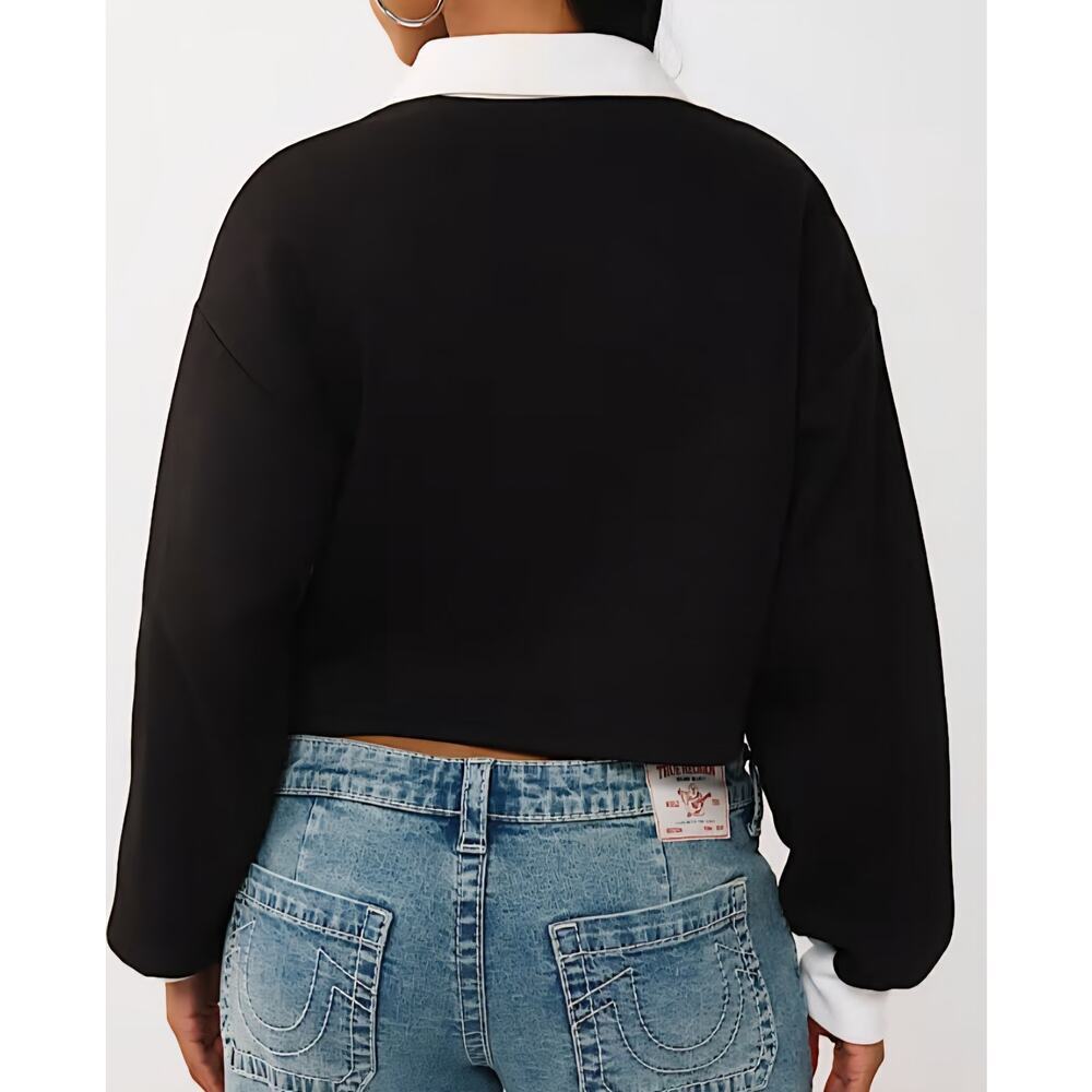 True Religion Embroidered Shrunken Polo Pullover, Black, Retail 134 USD - Picture 5 of 13